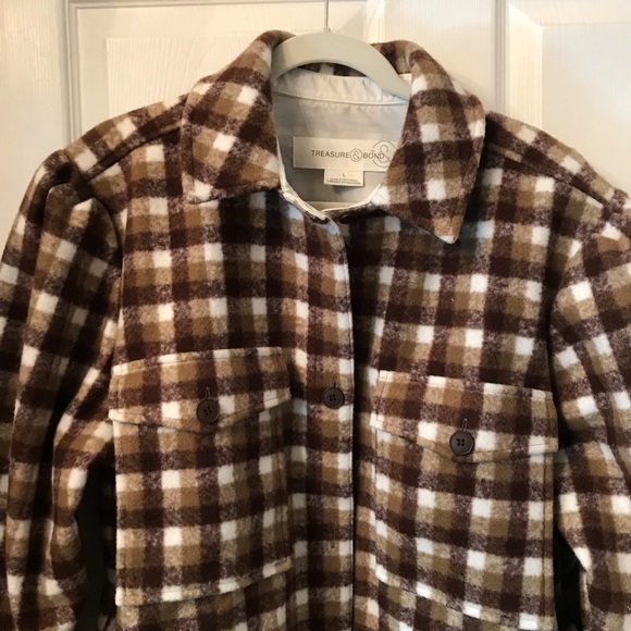 Treasure Bond Plaid Shirt Jacket Puff 